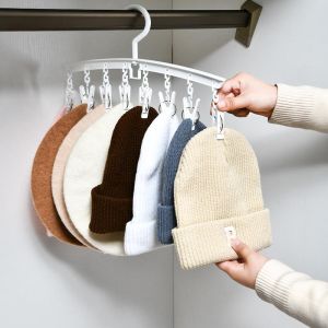 Multi-Hooks Clothes Drying Rack Anti-Wind Socks Underwear Drying Rack Non-Slip Clothes Drying Holder Hat Hanger Plastic Material