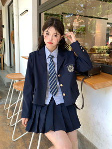 Áo Khoác Vest Nữ Phong Cách Jk Đồng Phục Dài Tay Màu Xanh Lam Áo Khoác Ngắn Áo Khoác Dài Thường Ngày Áo Khoác Mùa Thu