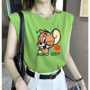 Korean-Style Summer Womens Sleeveless Wide-Fit Versatile Tank Top Cotton Polyester Blend for Birthday Party Wear