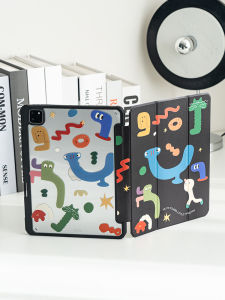 Hlmt × Monster/for iPad Protective Case Air5 Protective Case Pro11-Inch Acrylic Mini6 with Pen Slot 10 Tablet Anti-Bending Cute Tri-Fold Page Magnetic Removable Fancy Female