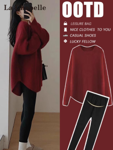 La Chapelle | Womens Red Irregular Loose Knit Sweater