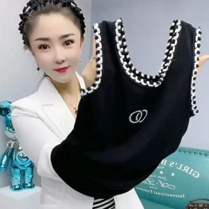 Ice Silk Summer New Fashion Versatile Tank Top round Neck Strap Slim Fit Sleeveless Heavy Embroidery Slimming Upper Apparel