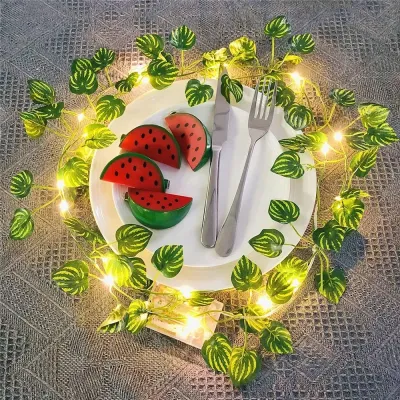2/5/10M Watermelon Leaf String Light Leaf Wall Leaves for Room Garden Office Wedding Wall Decortion Battery Powered