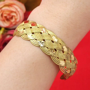 กำไลงานดิบทองเหลืองลายเปียจิกทรายตัดลาย ฟรีไซส์ ปรับขนาดได้ งานดิบไม่ได้ชุบ ทองเหลืองโบราณ วินเทจ คลาสสิค พร้อมส่ง