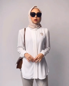 SUNDAY MONDAY - Kemeja Fashion Wanita Opnaisel - Blouse Polos Soft Katun - Kemeja Kerja Kasual