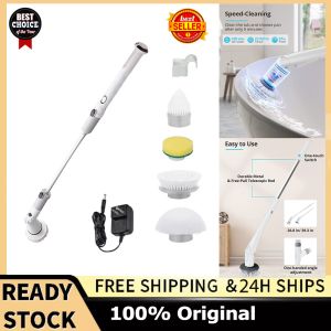 เครื่องขัดแบบหมุนไฟฟ้าความจุขนาดใหญ่4000 MAhอุปกรณ์ทำความสะอาดห้องน้ำ360องศาพร้อมหัวแปรงหมุนได้4หัวและแบบถอดเปลี่ยนได้พร้อมกระเบื้องแบบปรับได้ฟรีเครื่องมือสำหรับพื้นอ่างอาบน้ำ