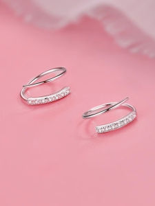 S999 Sterling Silver Zircon Spiral Earrings Womens Unique Minimalist Design Ear Jewelry out Fashion Trend Ear Cares