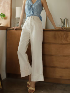 High Waist Wide Leg Slimming Solid Color Elegant Cuffed Jeans Pants Otherbela Niche Design Fashionable Blogger Style Long Jeans