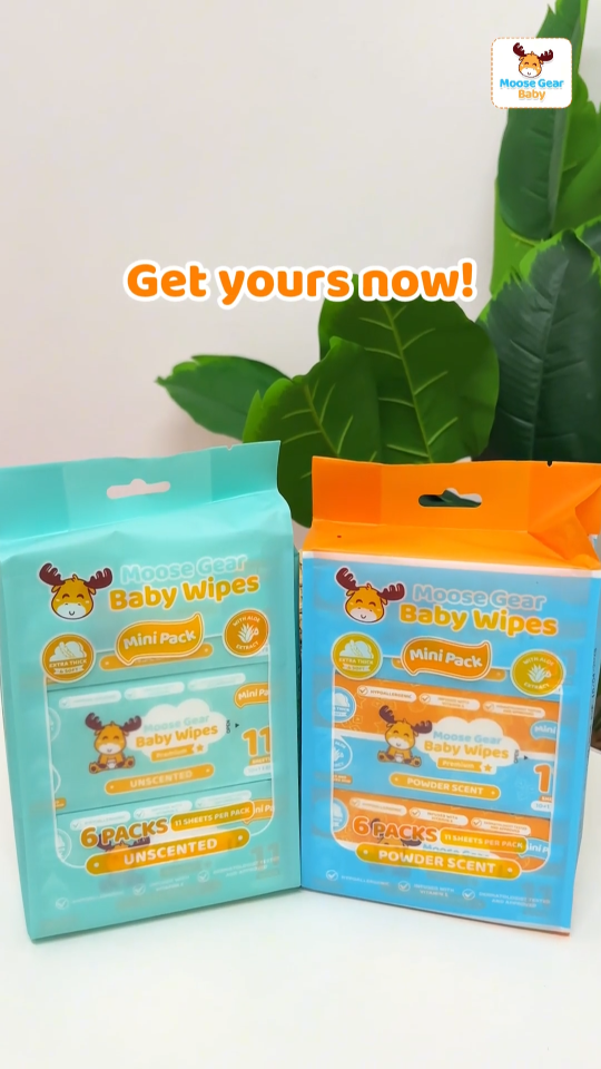 Moose Gear Baby Mini Wipes Premium Powder Scent 6PACKS (11s per pack) Extract Thick & Soft