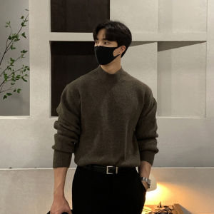 DAVID&ME | Deep Grey Semi High Collar Thickened Mens Knitwear