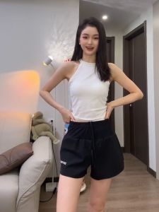 กางเกงขาสั้นโยคะเอวสูงระบายอากาศได้ดี ดูดซับเหงื่อ กางเกงออกกำลังกายแบบลำลอง ผ้าฝ้ายผสมโพลีเอสเตอร์ สำหรับผู้หญิง