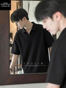 YOULIN | Black Polo T-Shirt Short 5/8 Sleeve