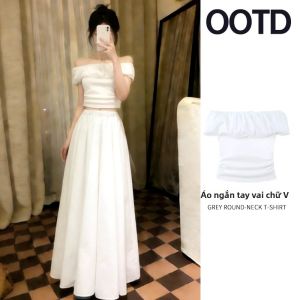 SUHUIQIAN | Áo Blouse Trắng Đẹp Duyên Dáng Một Bờ Vai Có Thiết Kế Xòe cho Người Nhỏ Gọn