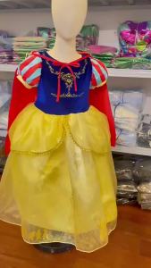 Snow White Costume for Girls Short Black Wig Red Cape Headband for Kids Party Stage Performance Classic Princess Dress Up Gift