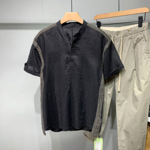 Áo Sơ Mi Nam Mùa Hè Mới Phong Cách Cổ Điển Vải Lanh Cotton Thường Ngày Đa Năng Cổ Đứng Tay Ngắn Thời Trang Quần Áo Công Sở