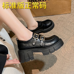 Womens Thick Bottom Retro Loafers British Style Single Shoes Spring New Large Size Shoes 41 to 43 Casual round Toe High Heel