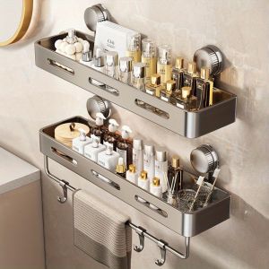 ง่ายต่อการติดตั้งที่เก็บฝักบัวแบบถ้วยดูด - กาวแข็งแรงทนทาน ที่เก็บติดผนังสําหรับแชมพูและสบู่ พื้นที่ยาวนาน