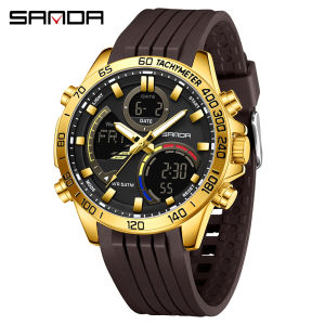 SANDA Watch for Men Teens Students Dual Display Sports Watch | TPU Straps 9 Colors | 3 Time Zones 50m Water Resistant | Luminous Stopwatch Countdown Alram Calendar Casual Fashion Watch