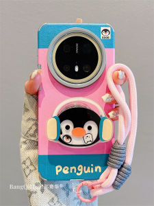 Fun Cartoon Penguin Dog Cat Phone Case for Huawei Mate70Pro+ New Model Soft Leather Female Style with Lanyard Shake Shake Stand