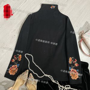 Spring Autumn Winter New Style Ethnic Half High Collar Womens National Style Long Sleeve T-Shirt Slimming Base Layer Top