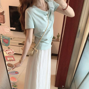 XUECAIQI | Slimming Cute Blue Summer Outfit Set for Petite