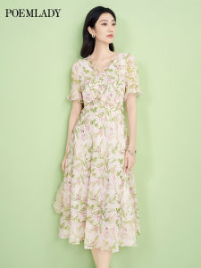 POEMLADY | Beach Vacation V-neck Short Sleeve Floral Tea-length Dress