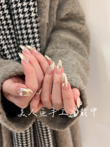 Handmade Gradient Gold Diamond Removable Wearable Nail Art Long Nails False Nails Nail Tips Nail Decorations Nail Extensions