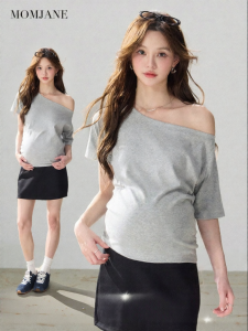 Mom Jane | Maternity Shirt Off-Shoulder Stylish Belly Concealing Cotton T-Shirt