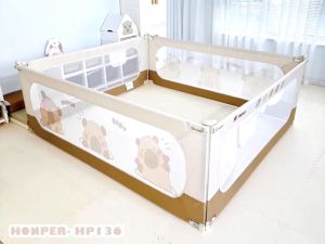 Thanh chắn giường Honper cao cấp họa tiết Capybara có lớp xốp bọc và túi đựng đồ nhỏ cho bé BabyUS