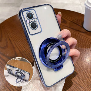 Oppo A96 5G Transparent Soft Silicone Case Womens New Style Full Cover Shockproof Tempered Glass with Stand Protective Cover