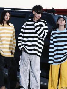 Jiaxun | American Retro Black and White Striped Long Sleeve T-shirt