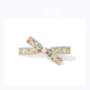 High-end Colorful Crystal Bow Hairpin Elegant Simple Womens Bangs Side Clip Metal Duckbill Clip Korean Style Hair Accessories