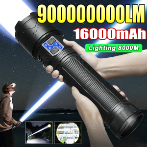2025 16000mAh Super Big Flashlight USB Rechargeable 8000M Ultra Bright LED FlashLight Work Lamp Zoom Outdoor Camping Lantern