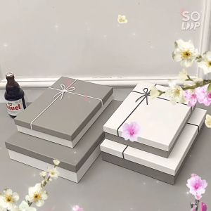 Hộp Quà Tặng Hộp Quà Sinh Nhật Màu Xám Trắng Kèm Túi Đựng Quần Áo Quà Tặng