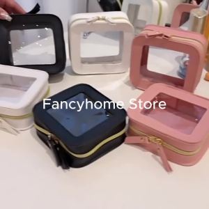 Travel Makeup Bag Clear Window Cosmetic Organizer Portable Zipper Toiletry Storage Case for Women Daily Essentials Small Pouch