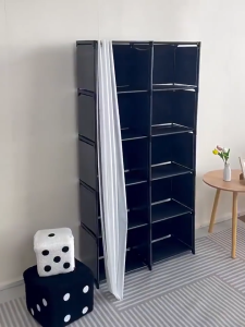 HomeChic.1 Clothes Cabinet With Curtain Dustproof Wardrobes Cabinet Multipurpose Book Organizer Simple Storage Cabinet for Clothes