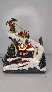 Christmas Village House with Santa Deer Sleigh Musical Lighted Christmas Collectible Building Tabletop Decoration