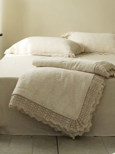 Zijpe Summer Cotton Linen Embroidered Edged Vintage Air Conditioner Thin Quilt Four Piece Set Cool Summer Quilt