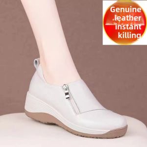 Comfortable round Toe Thick Heel Womens Single Shoes Soft Bottom Casual Fashion Leather Shoes Deep Mouth Slip-On Loafers