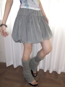 Gray Flower Bud Skirt Womens Summer Korean Y2K Bubble Skirt High Waist Puffy Half-length A-line Mini Skirt Retro Style