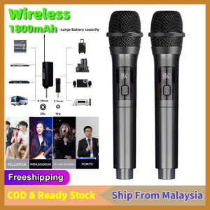 (Stock in Malaysia) professional wireless microphone uhf cordless mic dual handheld rechargeable mikrofon Karaoke mike original