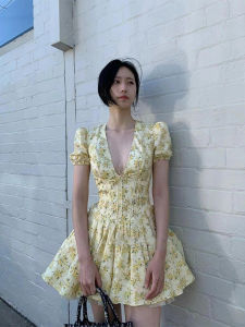 Phong Cách Ngọt Ngào Tay Phồng Váy Chữ A Mùa Hè Họa Tiết Hoa Áo Chui Đầu Đơn Cho Tiệc Sinh Nhật 18-24