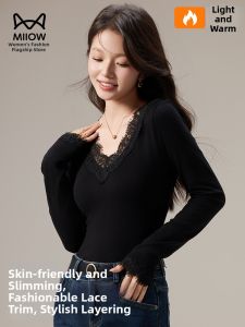 MiiOW | Black Slim Fit Lace Long Sleeve Knitted Top