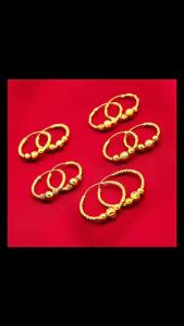 QKJ ต่างหูลูกปัดขนย้ายทองคำ24K สำหรับสุภาพสตรีชุบทองทองเหลืองชุบทองหลายสไตล์ต่างหูโชคดีดี ต่างหูลูกปัดนำโชคสีทอง