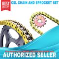 HDR GOLD CHAIN AND SPROCKET SET FOR KAWASAKI HD3 / SUZUKI X4 / KYMCO GP125 (14/42t/45t 428H-120L). 