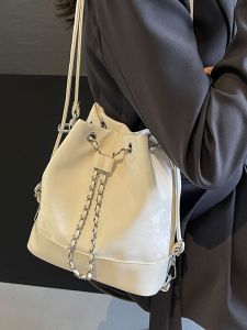Trendy Versatile Small Bucket Bag Shoulder And Double Strap Drawstring Closure Casual PU Leather Soft Bag for Women Online Exclusive