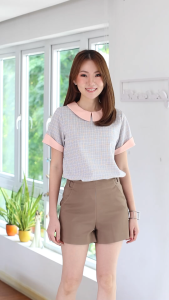 Narinari : MT6823 Notch Sleeve Blouse เสื้อปกบัว