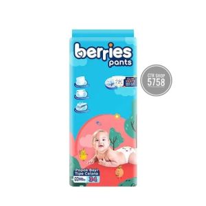POPOK BERRIES PANTS POPOK BAYI MURAH TIPE CELANA SEKALI PAKAI + INDIKATOR PIPIS UKURAN M34 L30 XL26