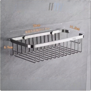 Bathroom Stainless Steel 304 Single Layer Rectangular Basket Shelf Wall Mounted Toilet Shower Room Washing Rack Storage Shelf