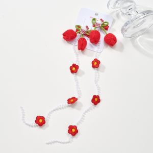 New Childrens Cartoon Knitted Tulip Flower Braid Chain Bead Tassel Hair Clip Little Girl Princess Hair Accessories Female
